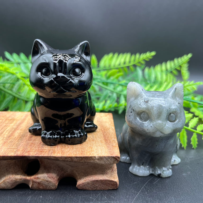 6/10CM Sitting Cat Natural Crystal Carving