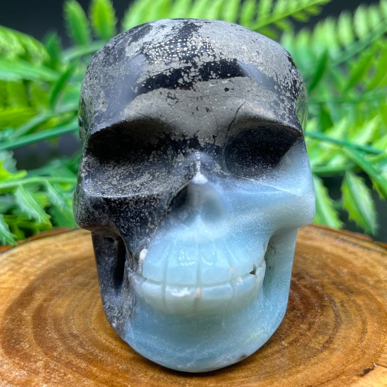 8CM Carribean Calcite Pyrite Skull Natural Crystal Carving