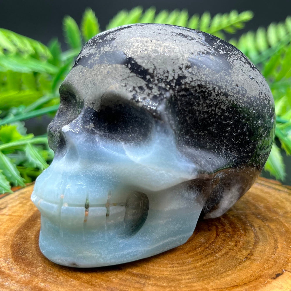 8CM Carribean Calcite Pyrite Skull Natural Crystal Carving