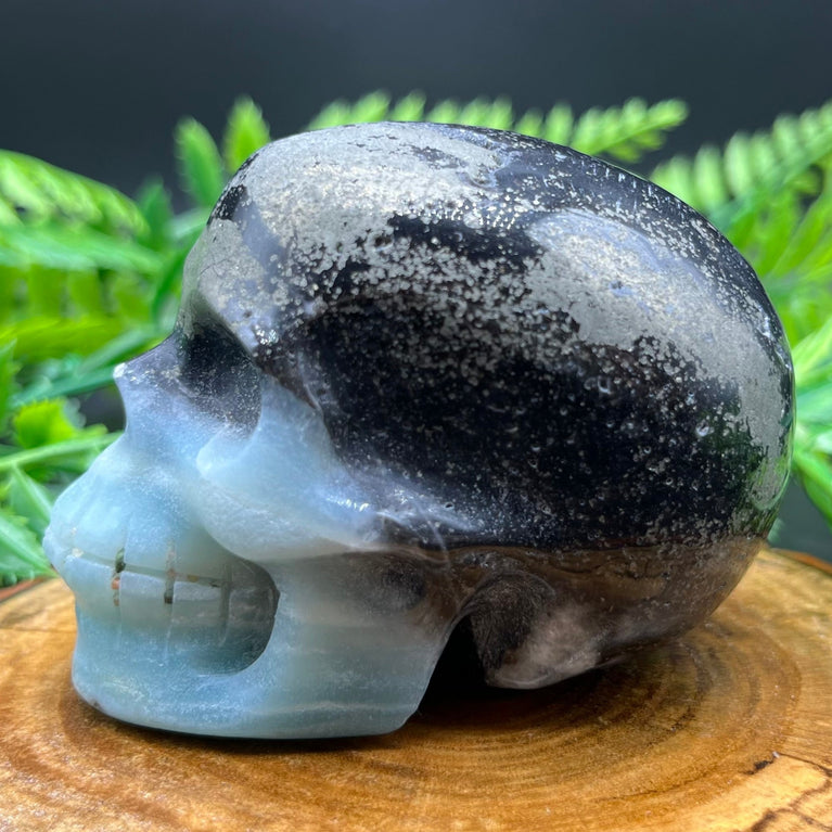 8CM Carribean Calcite Pyrite Skull Natural Crystal Carving