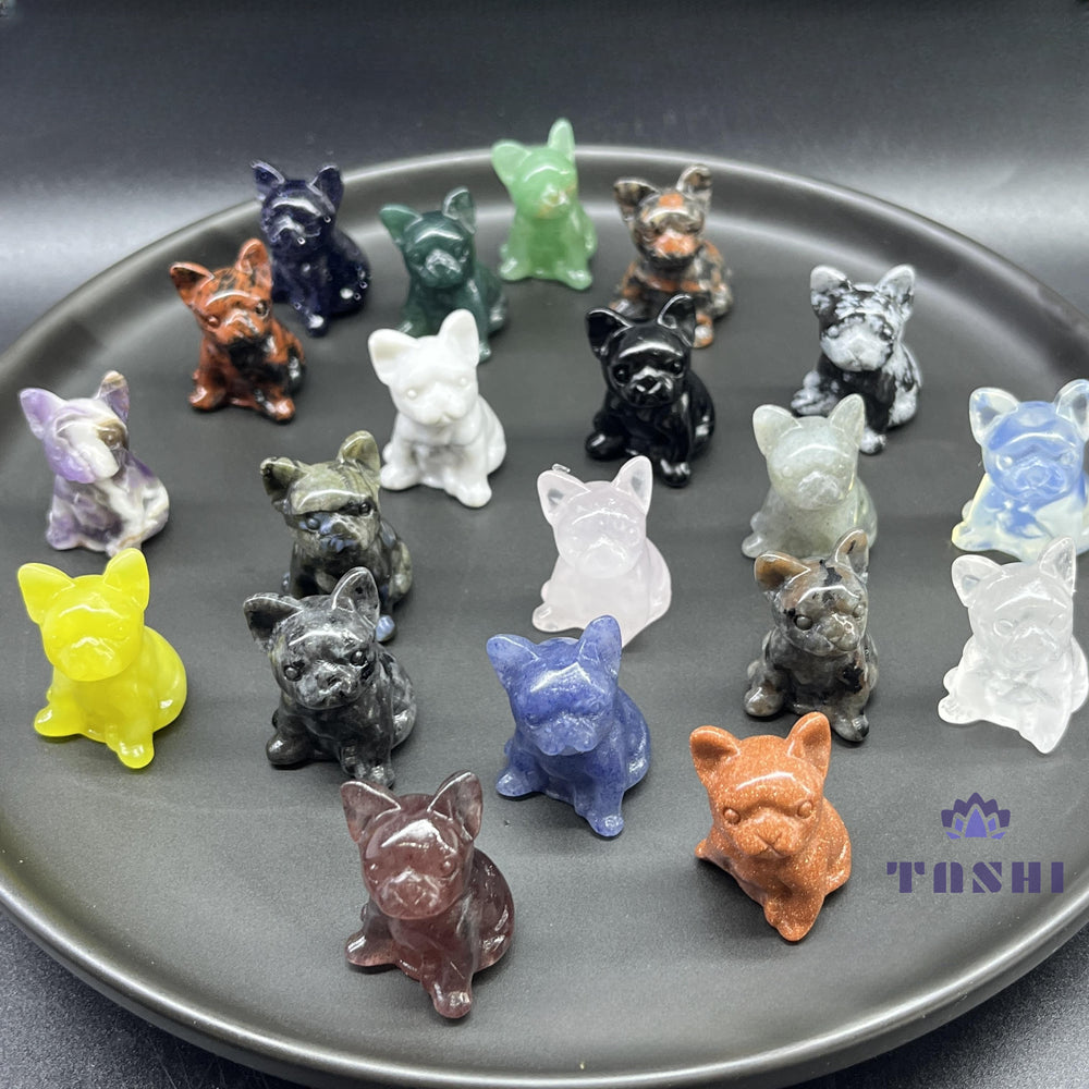 3CM Mini French Dog Carving Natural Crystal Stone Statue Figurine