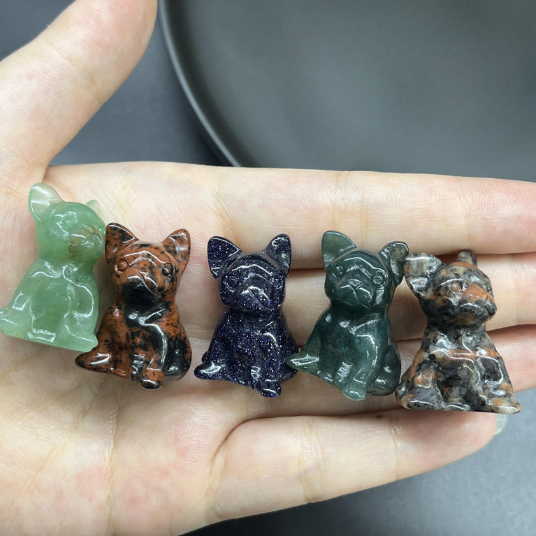 3CM Mini French Dog Carving Natural Crystal Stone Statue Figurine