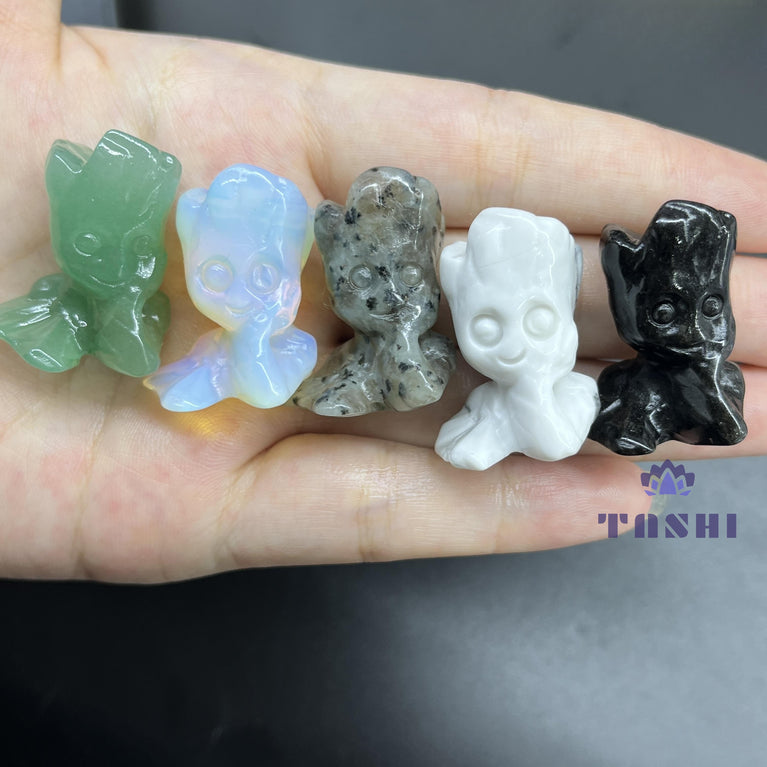 3CM Mini Groot Carving Natural Crystal Stone Statue Figurine