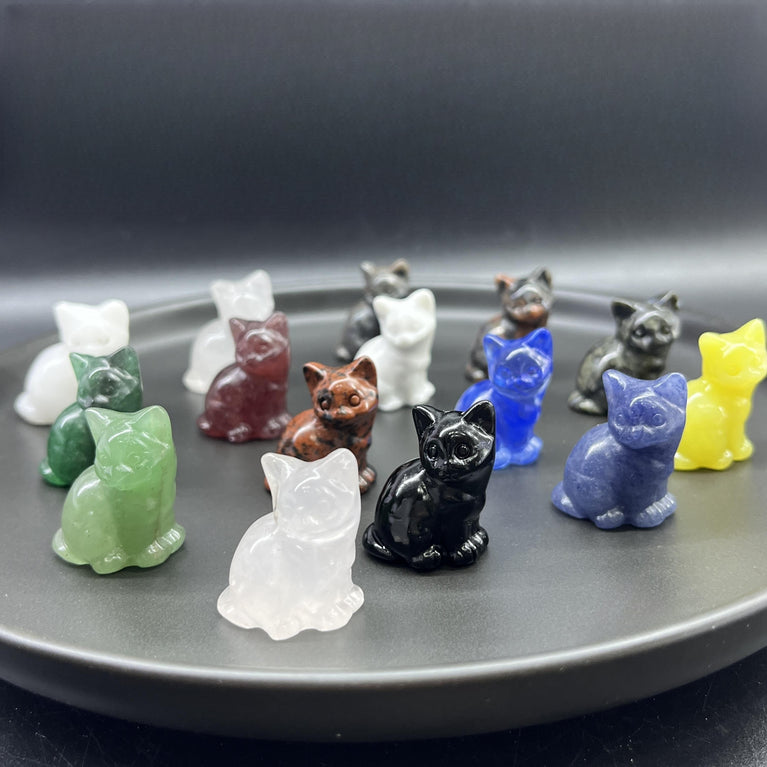 3CM Mini Sitting Cat Carving Natural Crystal Stone Statue Figurine