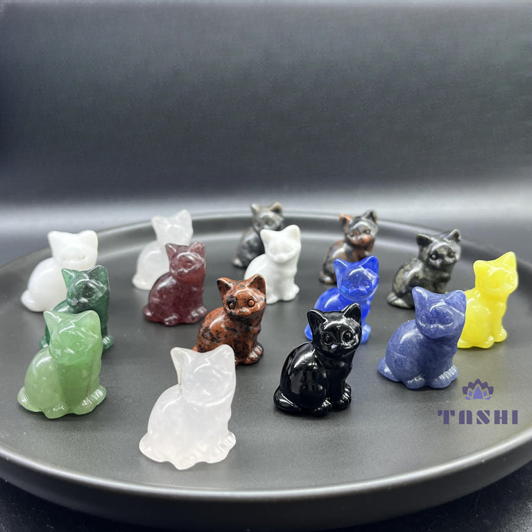 3CM Mini Sitting Cat Carving Natural Crystal Stone Statue Figurine