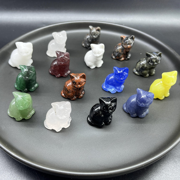 3CM Mini Sitting Cat Carving Natural Crystal Stone Statue Figurine