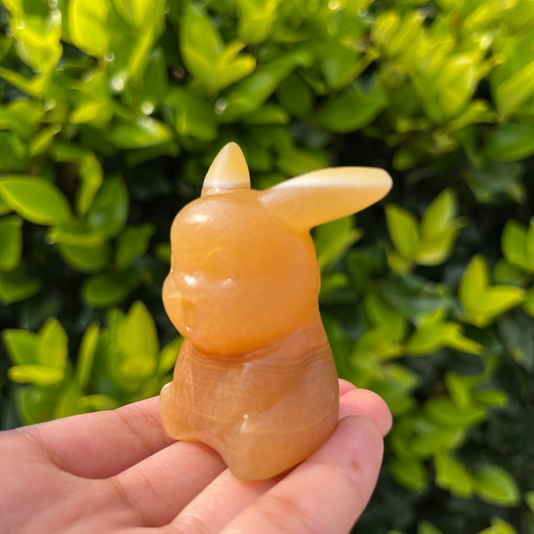 6CM Yellow Calcite Pikachu Pokemon Series Natural Crystal Carving