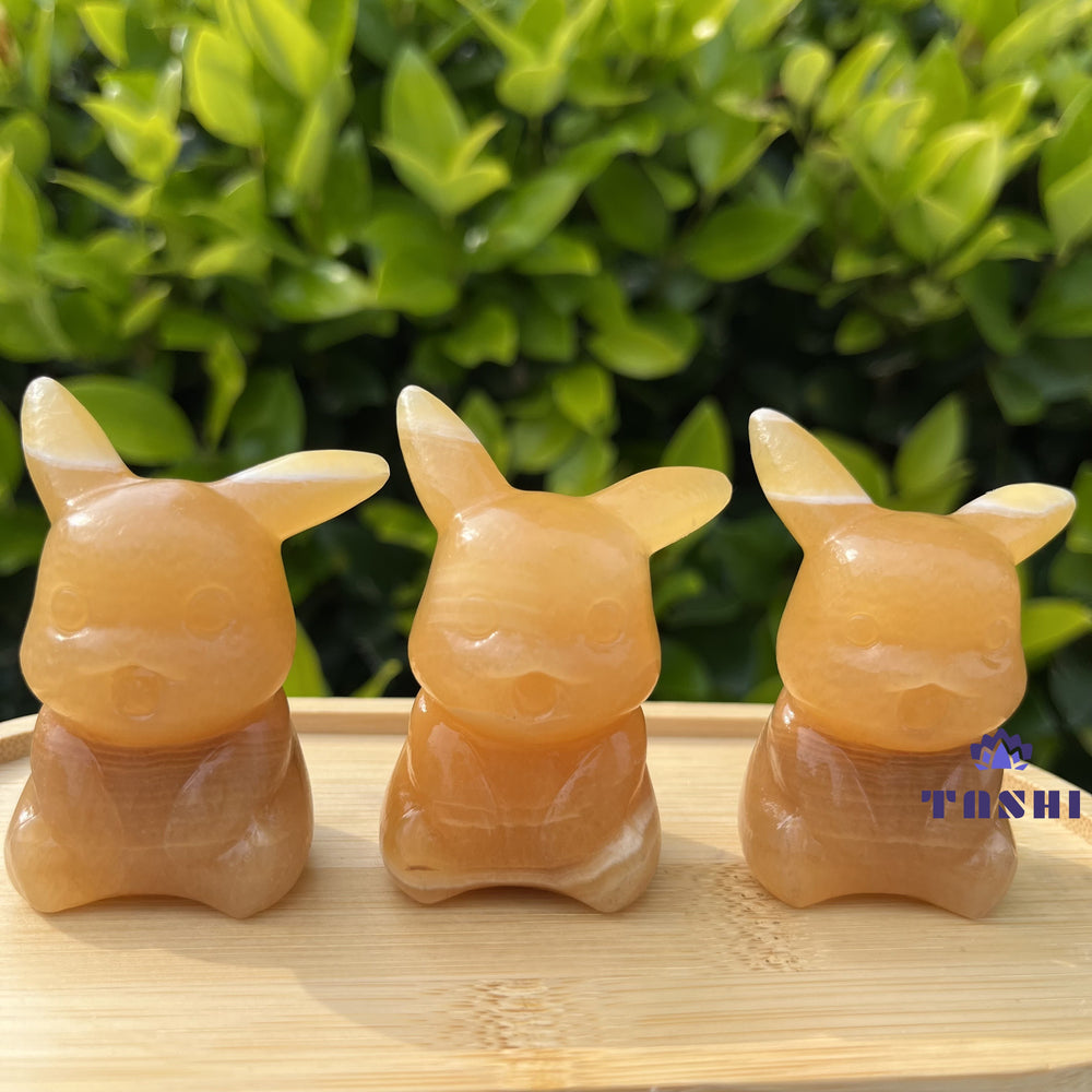 6CM Yellow Calcite Pikachu Pokemon Series Natural Crystal Carving