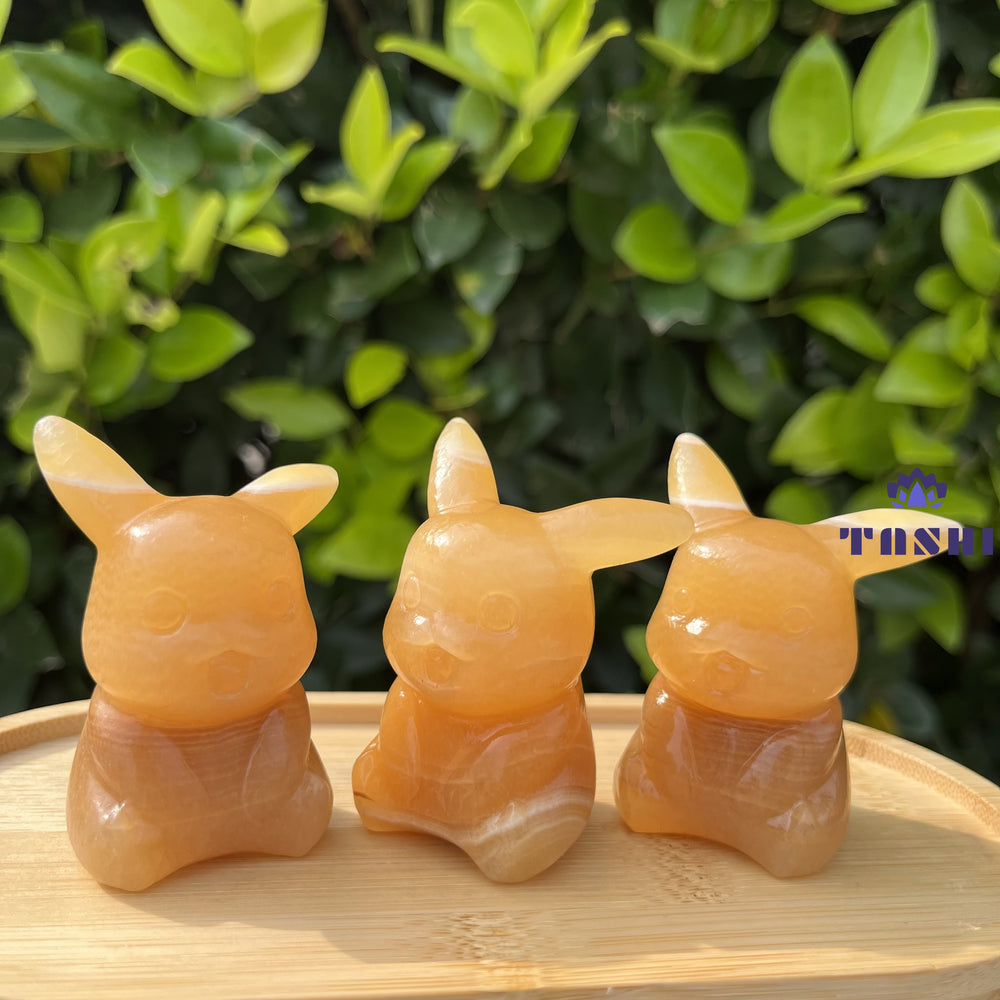 6CM Yellow Calcite Pikachu Pokemon Series Natural Crystal Carving