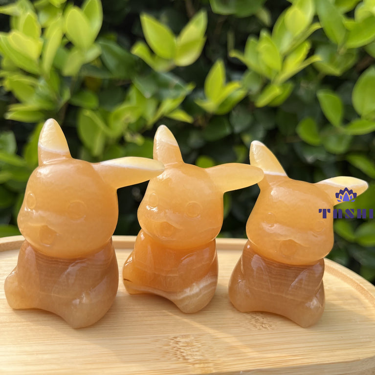 6CM Yellow Calcite Pikachu Pokemon Series Natural Crystal Carving