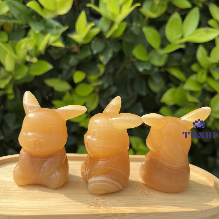 6CM Yellow Calcite Pikachu Pokemon Series Natural Crystal Carving