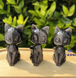 6CM Silver Sheen Obsidian Luna Cat  Natural Crystal Carving