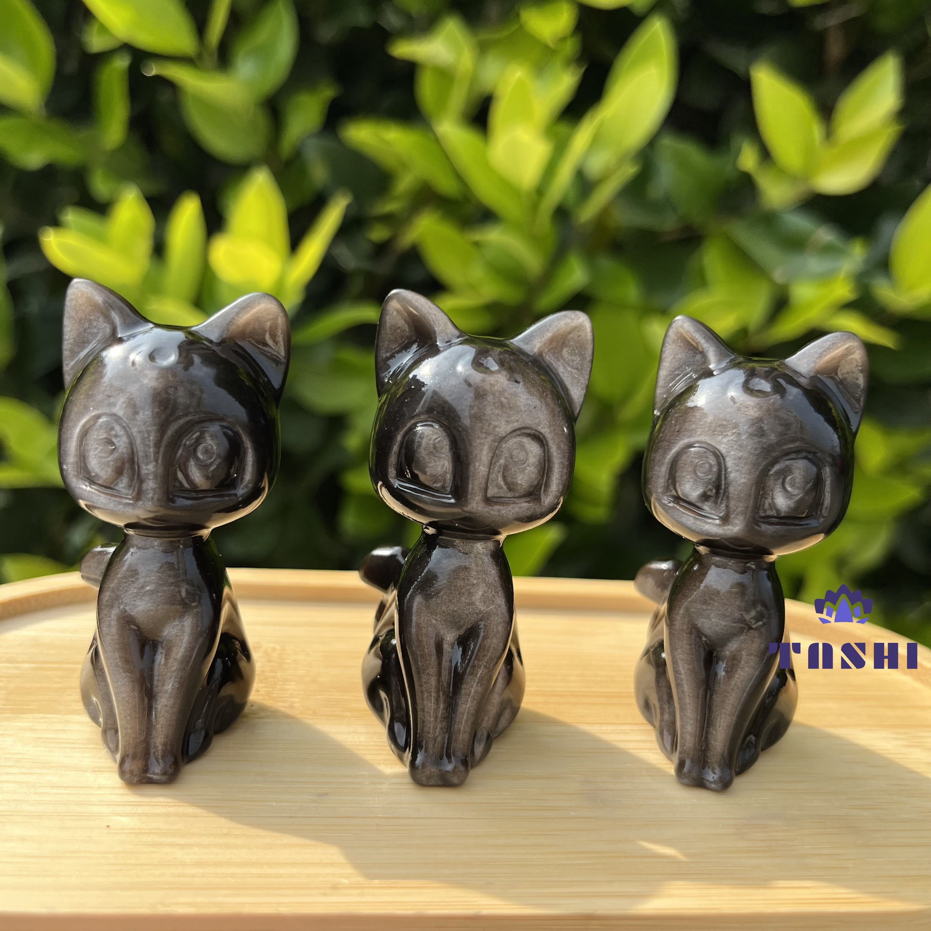 6CM Silver Sheen Obsidian Luna Cat Natural Crystal Carving