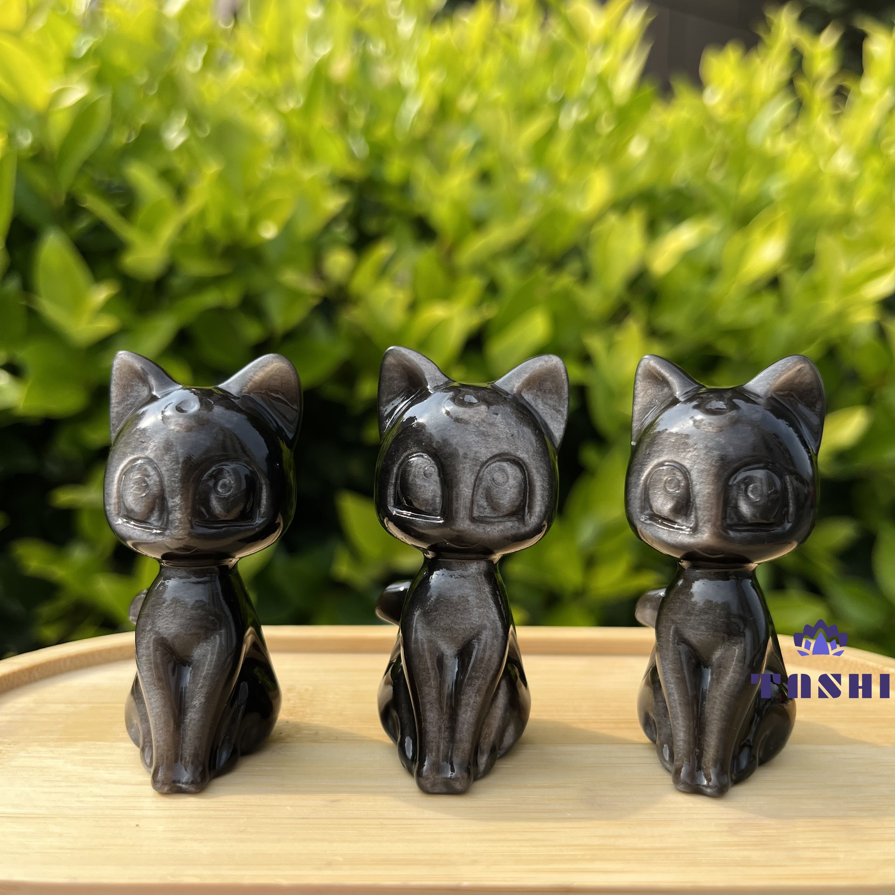 6CM Silver Sheen Obsidian Luna Cat Natural Crystal Carving
