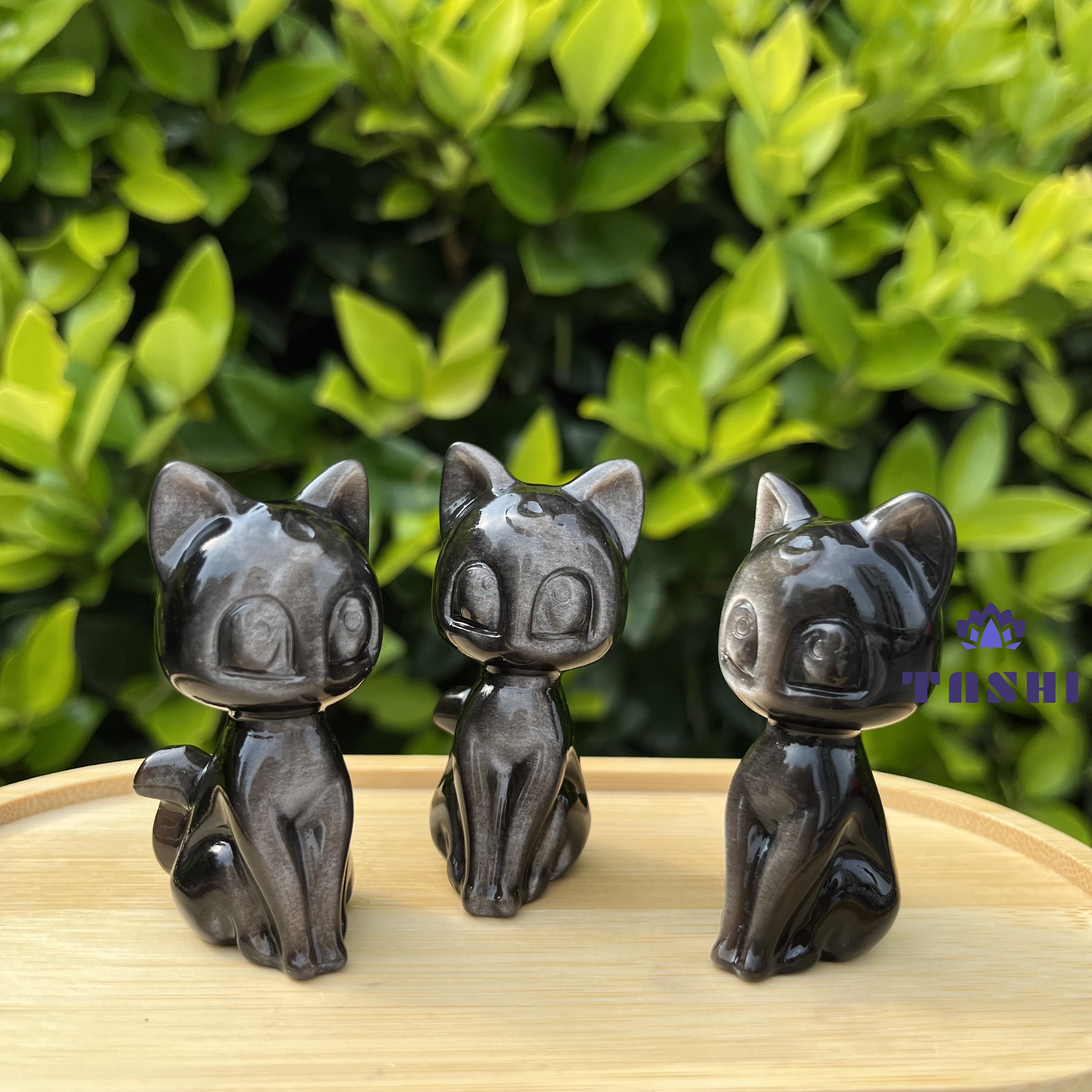 6CM Silver Sheen Obsidian Luna Cat Natural Crystal Carving