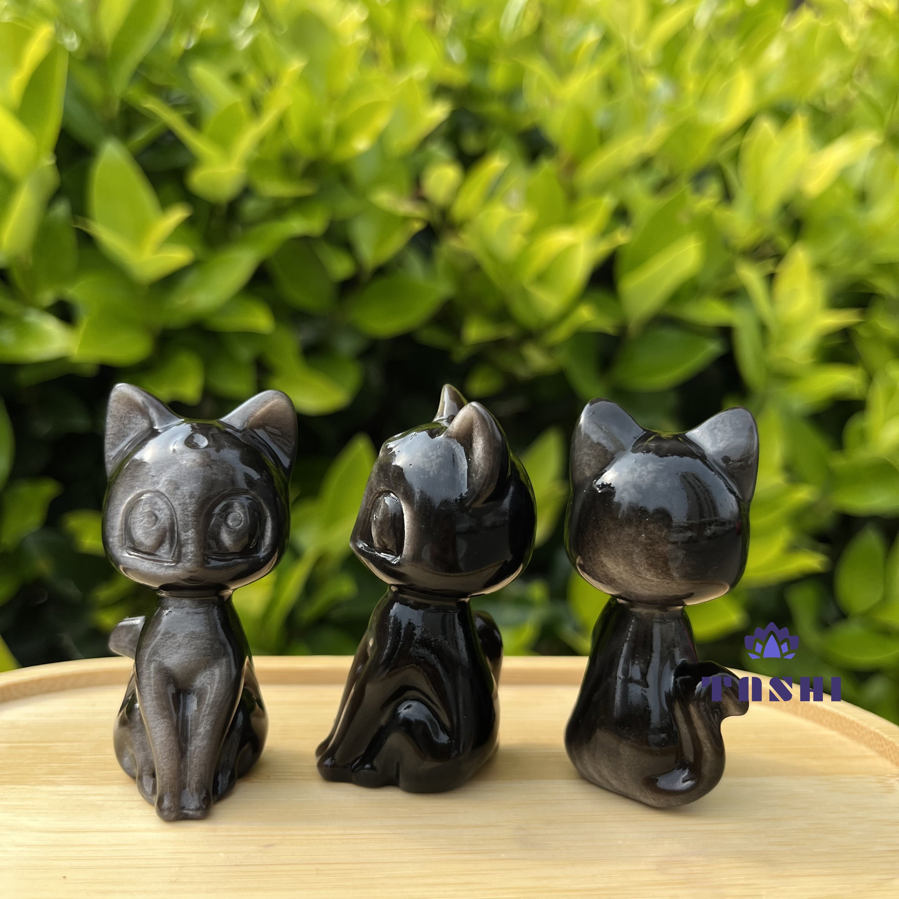 6CM Silver Sheen Obsidian Luna Cat Natural Crystal Carving
