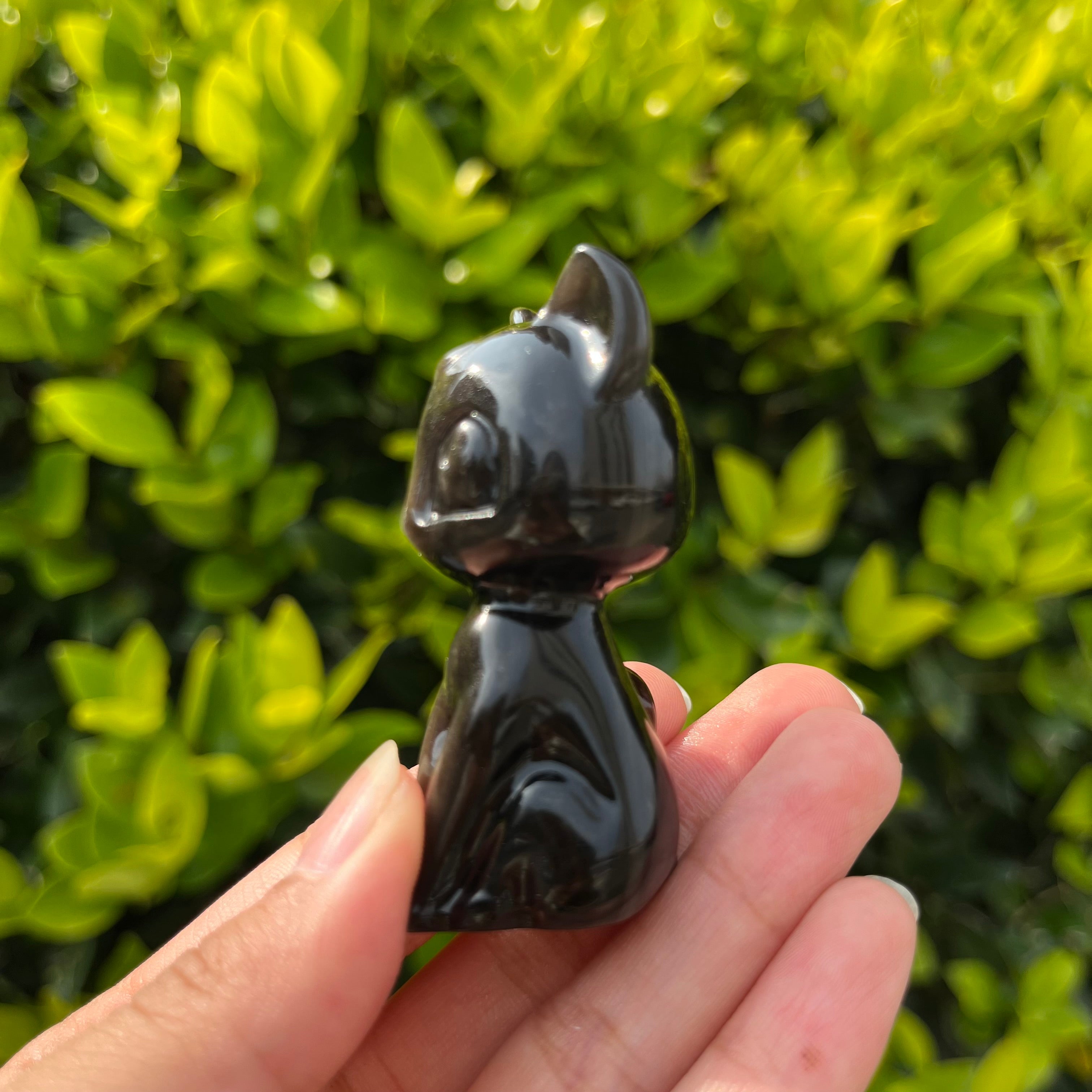 6CM Silver Sheen Obsidian Luna Cat Natural Crystal Carving