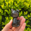 6CM Silver Sheen Obsidian Luna Cat  Natural Crystal Carving