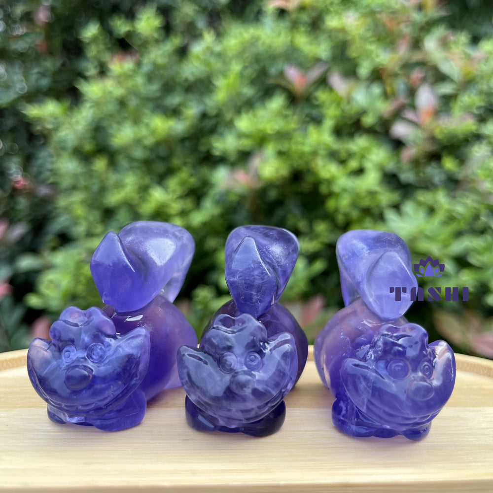 6CM Fluorite Cheshire Cat Alice in Wonderland Natural Crystal Carving