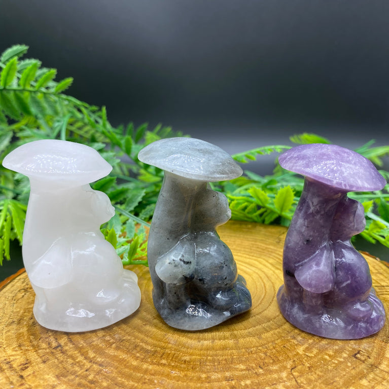 6CM Cat Sitting under Mushroom Carving Natural Crystal Statue