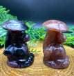 6CM Cat Sitting under Mushroom Carving Natural Crystal Statue