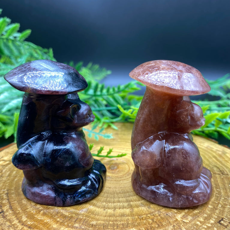 6CM Cat Sitting under Mushroom Carving Natural Crystal Statue