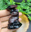 6CM Cat Sitting under Mushroom Carving Natural Crystal Statue