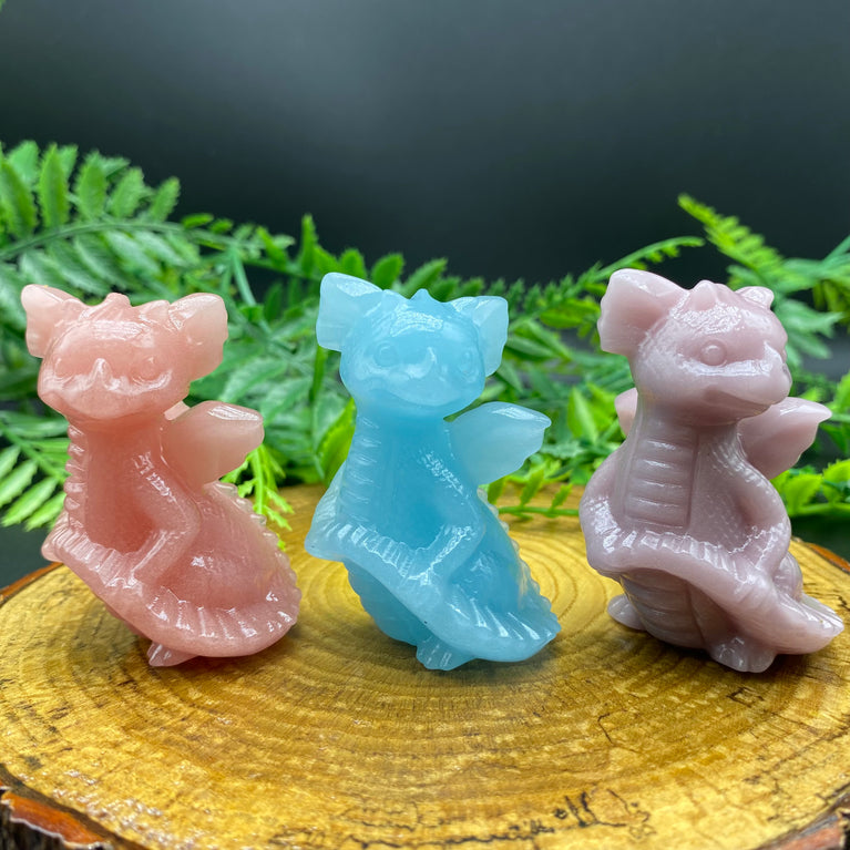 6CM Cute Dragon Holding Tail Carving Natural Crystal Statue