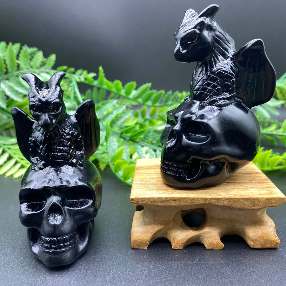 Black Obsidian Dragon on Skull Carving