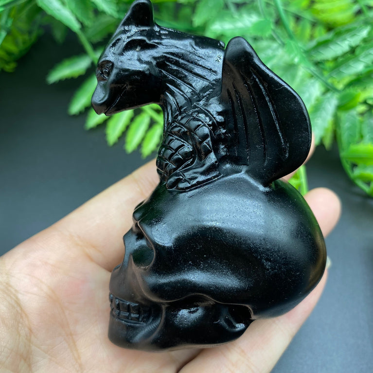 Black Obsidian Dragon on Skull Carving