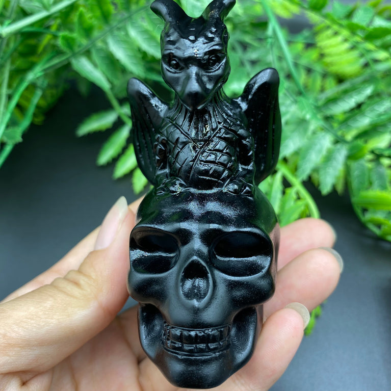 Black Obsidian Dragon on Skull Carving