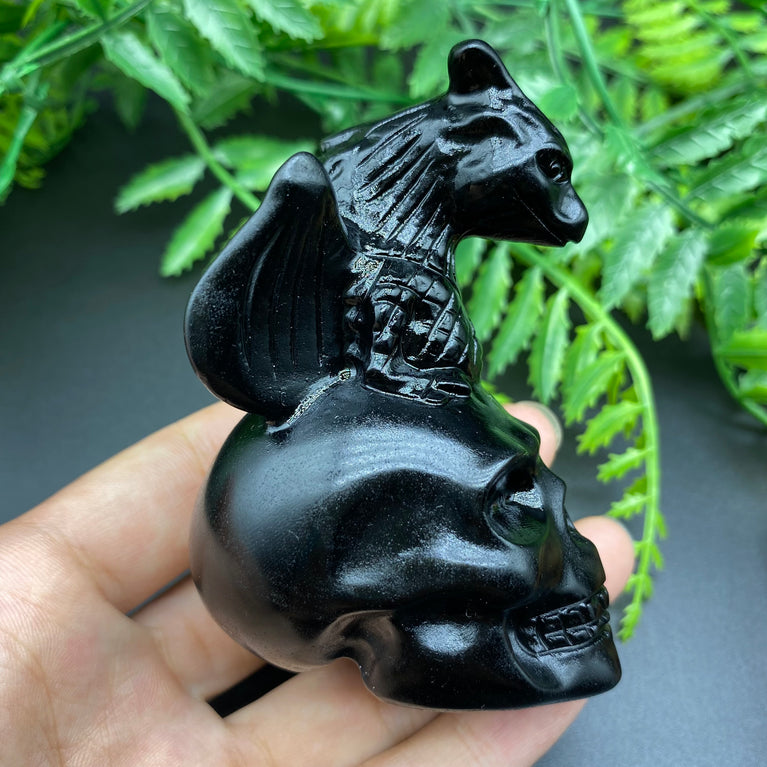 Black Obsidian Dragon on Skull Carving