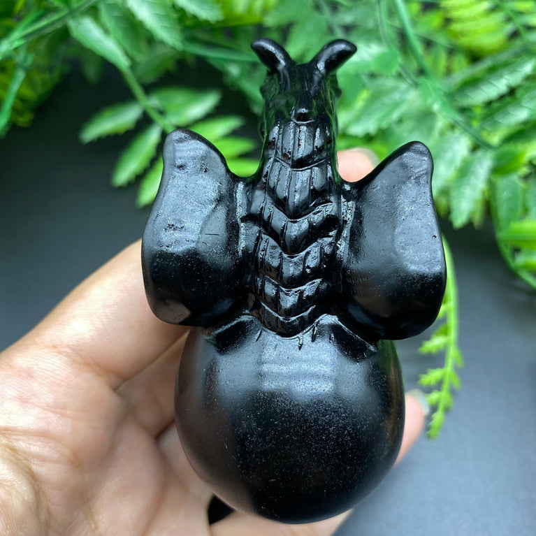 Black Obsidian Dragon on Skull Carving