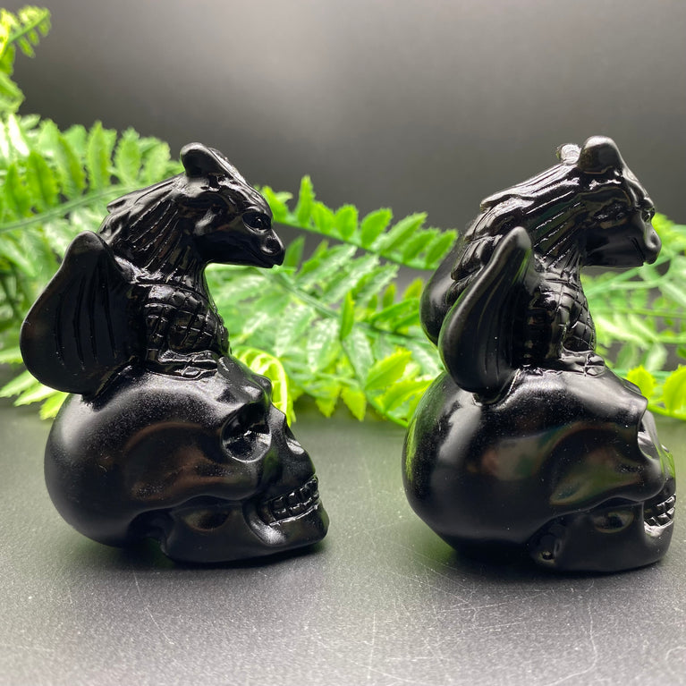 Black Obsidian Dragon on Skull Carving