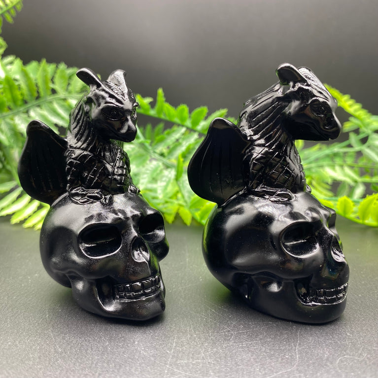 Black Obsidian Dragon on Skull Carving