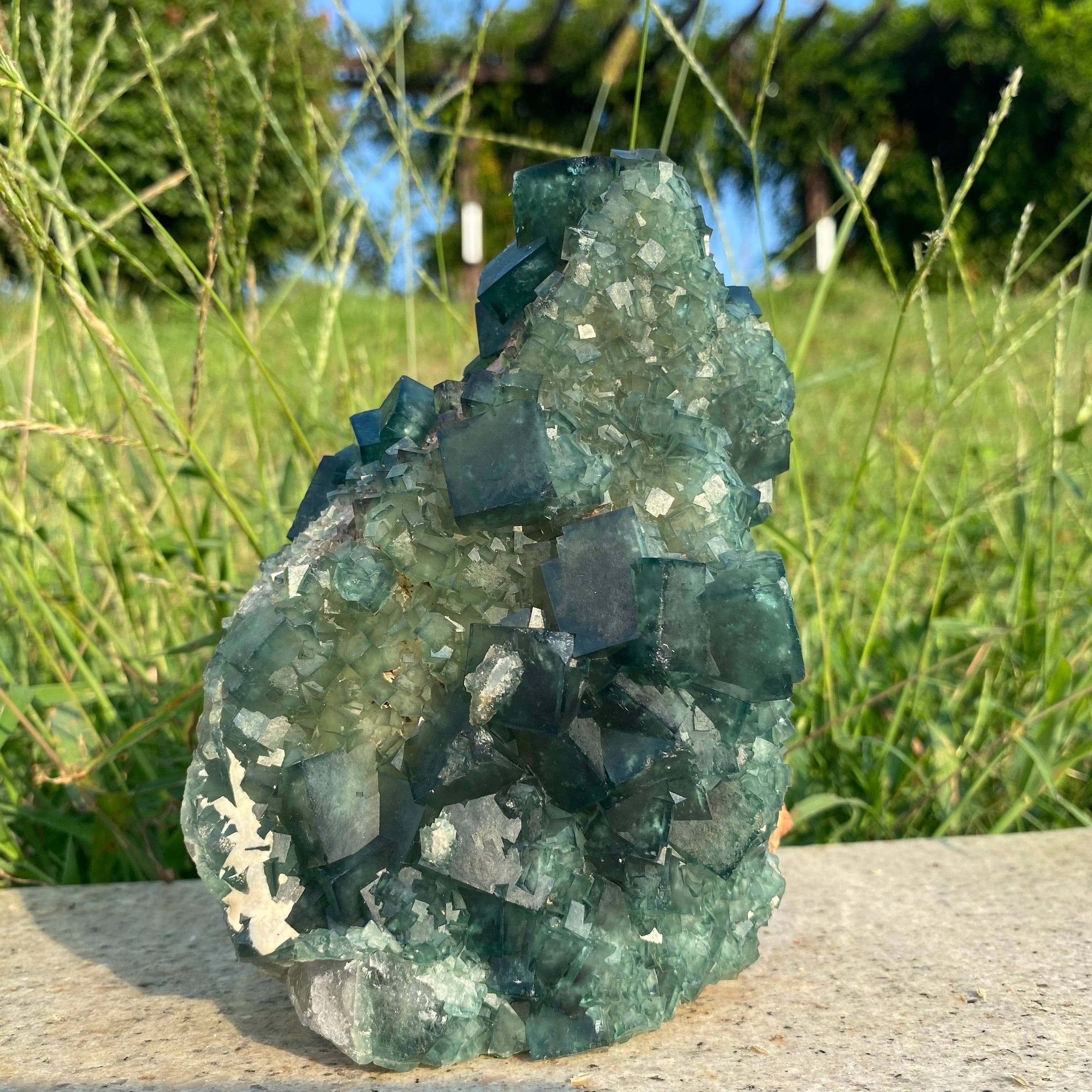 3.12LB Green Fluorite Cubes Specimen(stand included)