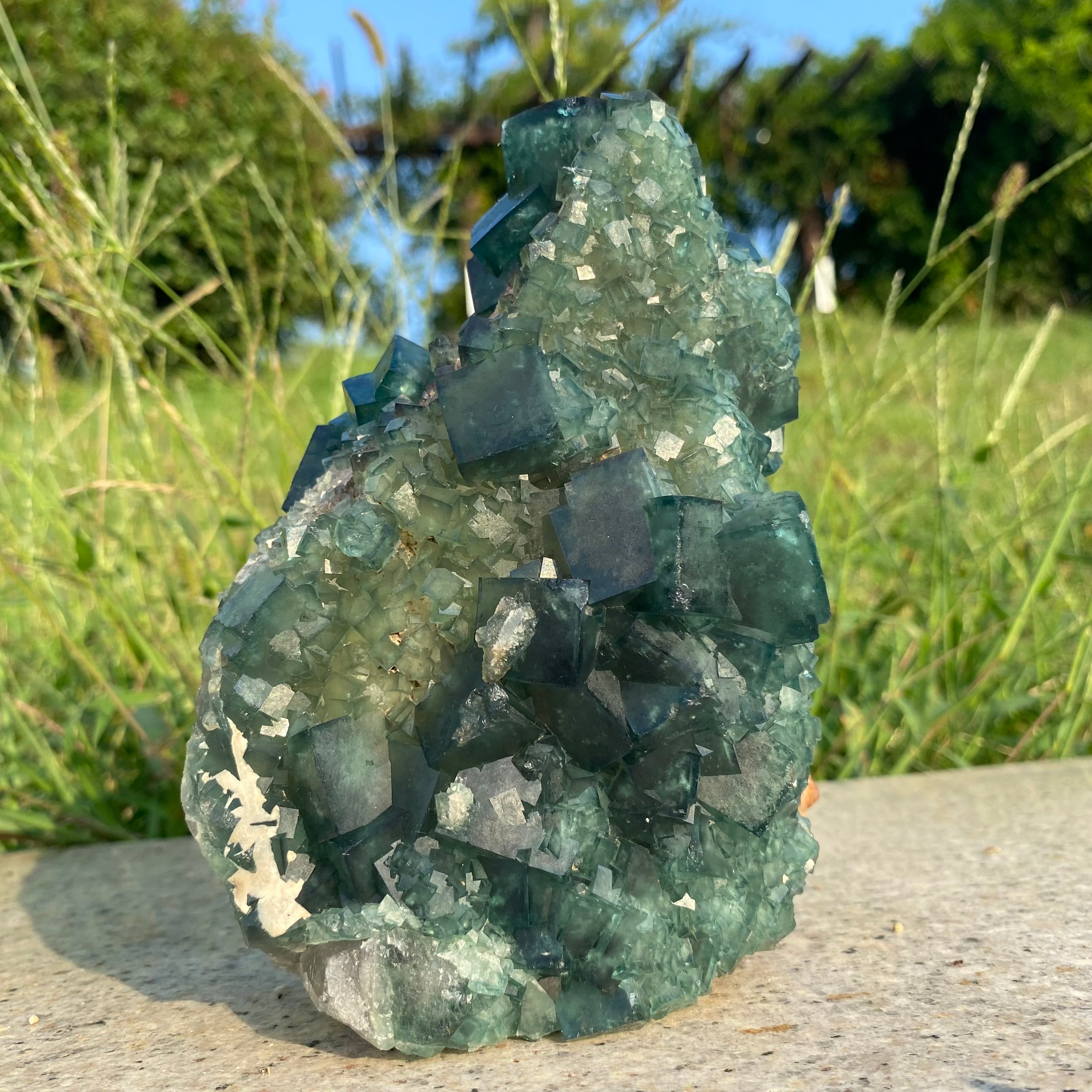 3.12LB Green Fluorite Cubes Specimen(stand included)