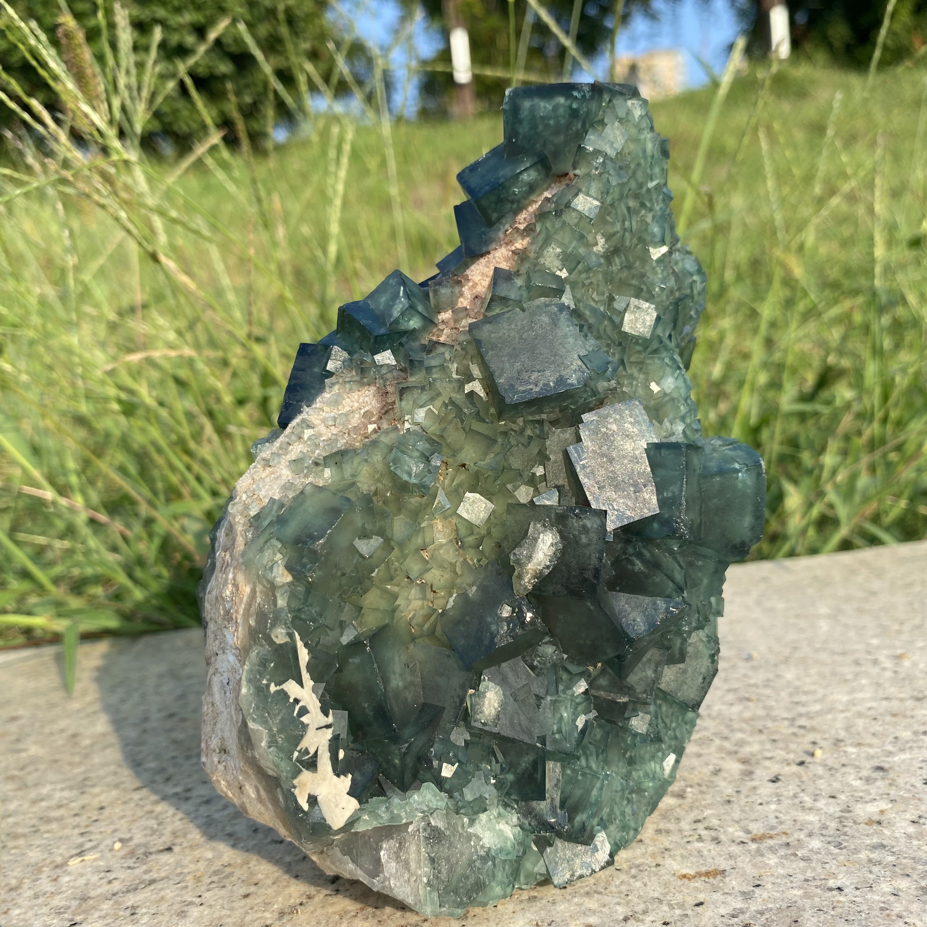 3.12LB Green Fluorite Cubes Specimen(stand included)