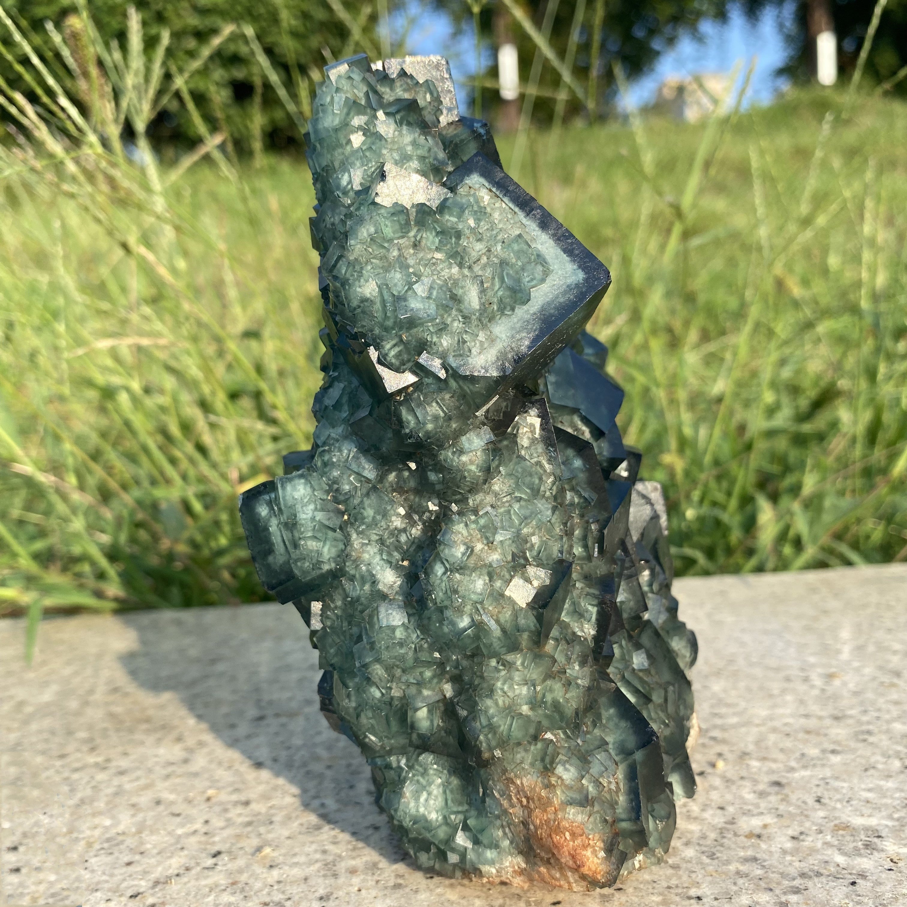 3.12LB Green Fluorite Cubes Specimen(stand included)