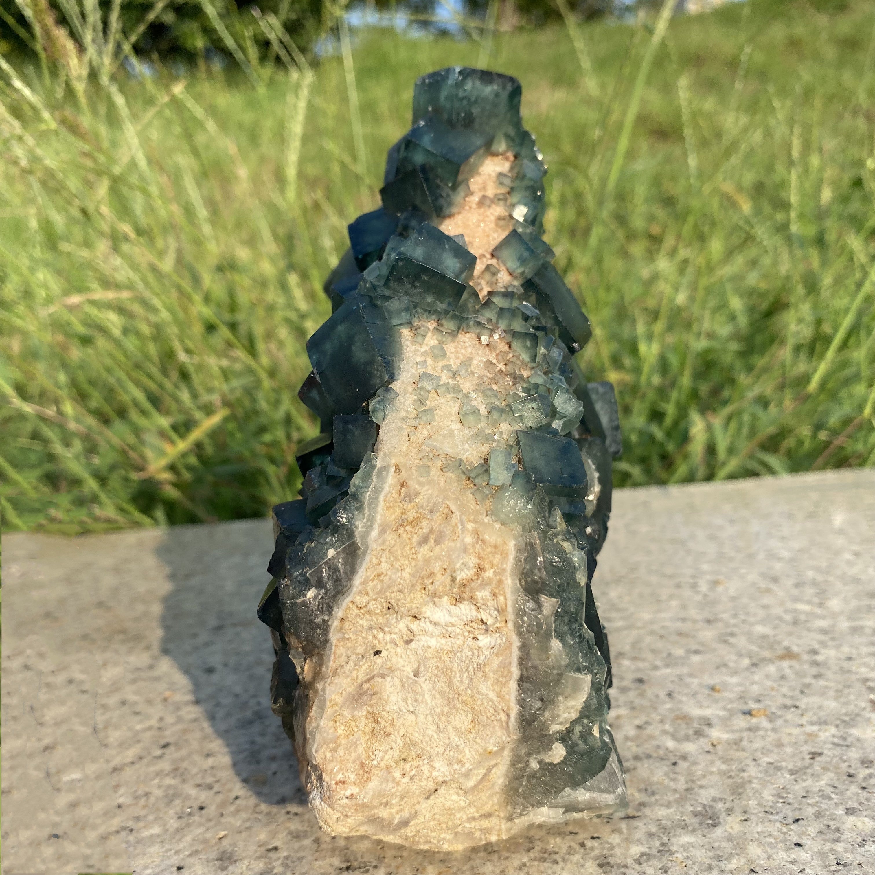 3.12LB Green Fluorite Cubes Specimen(stand included)