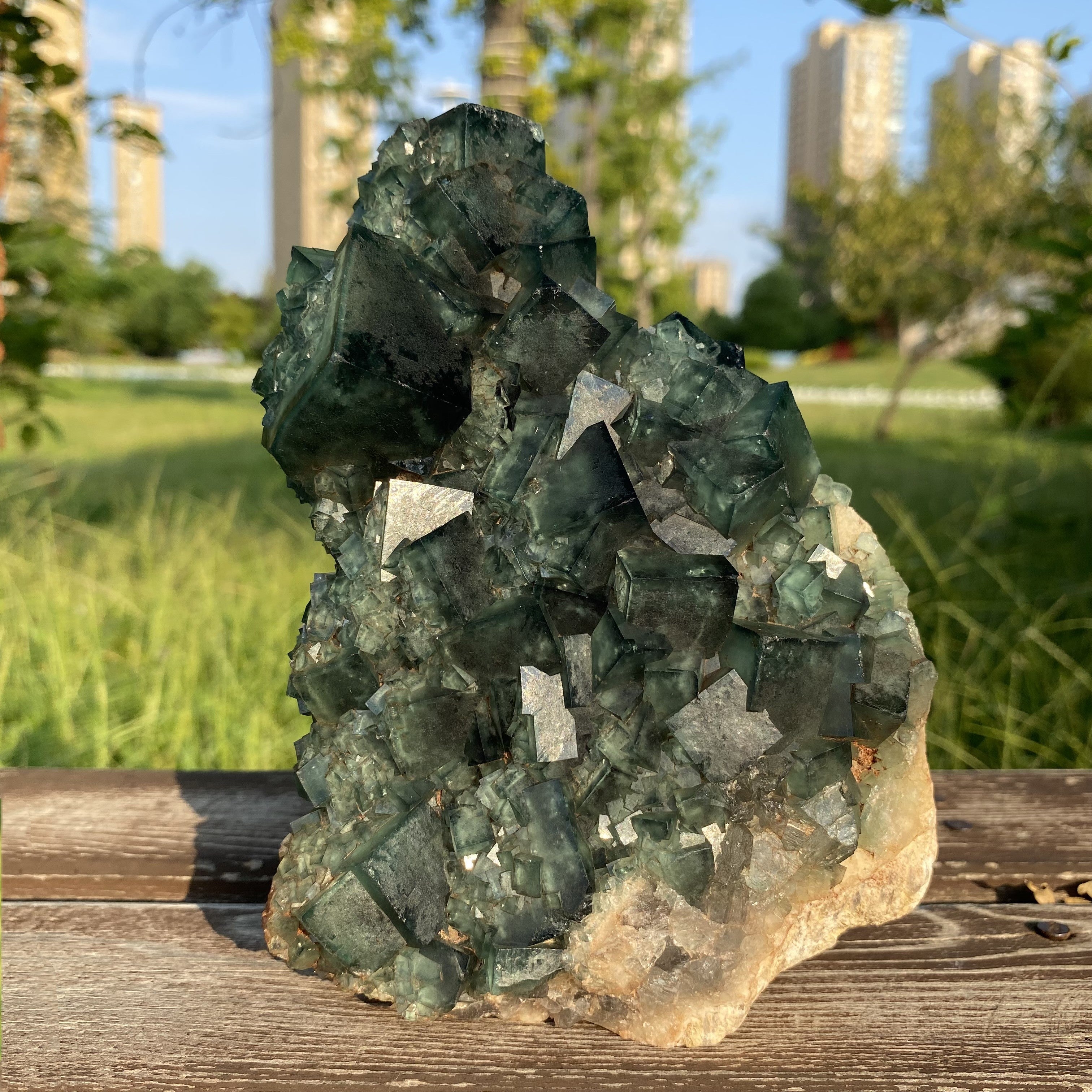 3.12LB Green Fluorite Cubes Specimen(stand included)