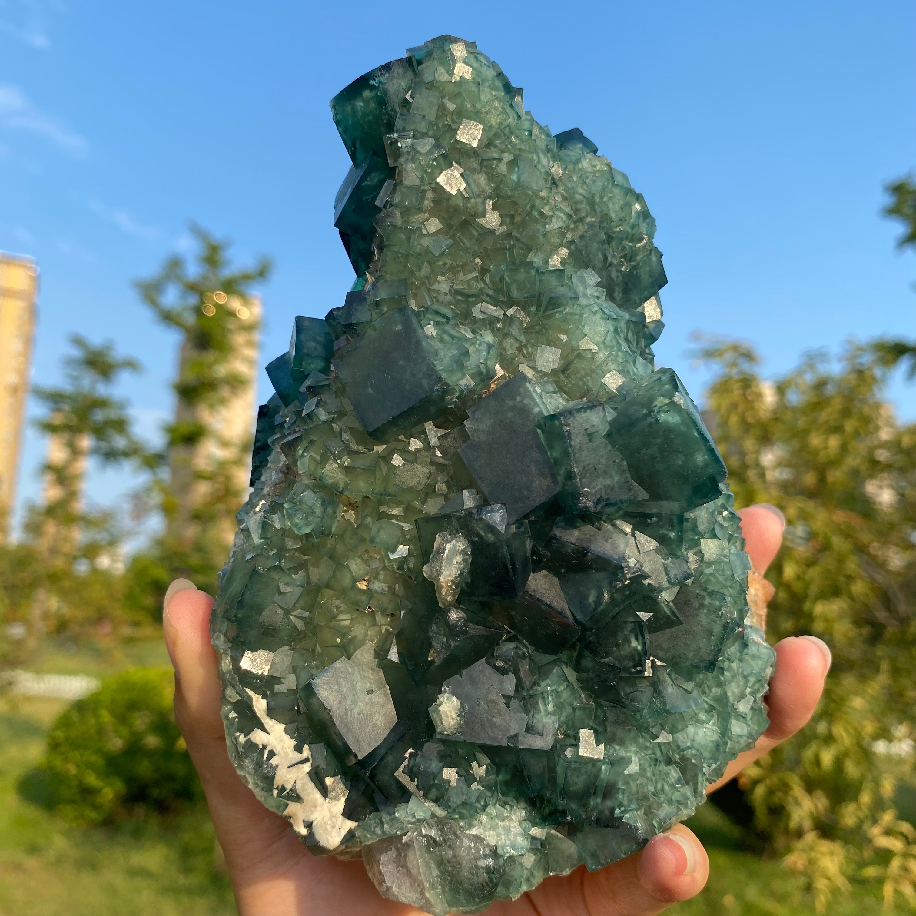 3.12LB Green Fluorite Cubes Specimen(stand included)
