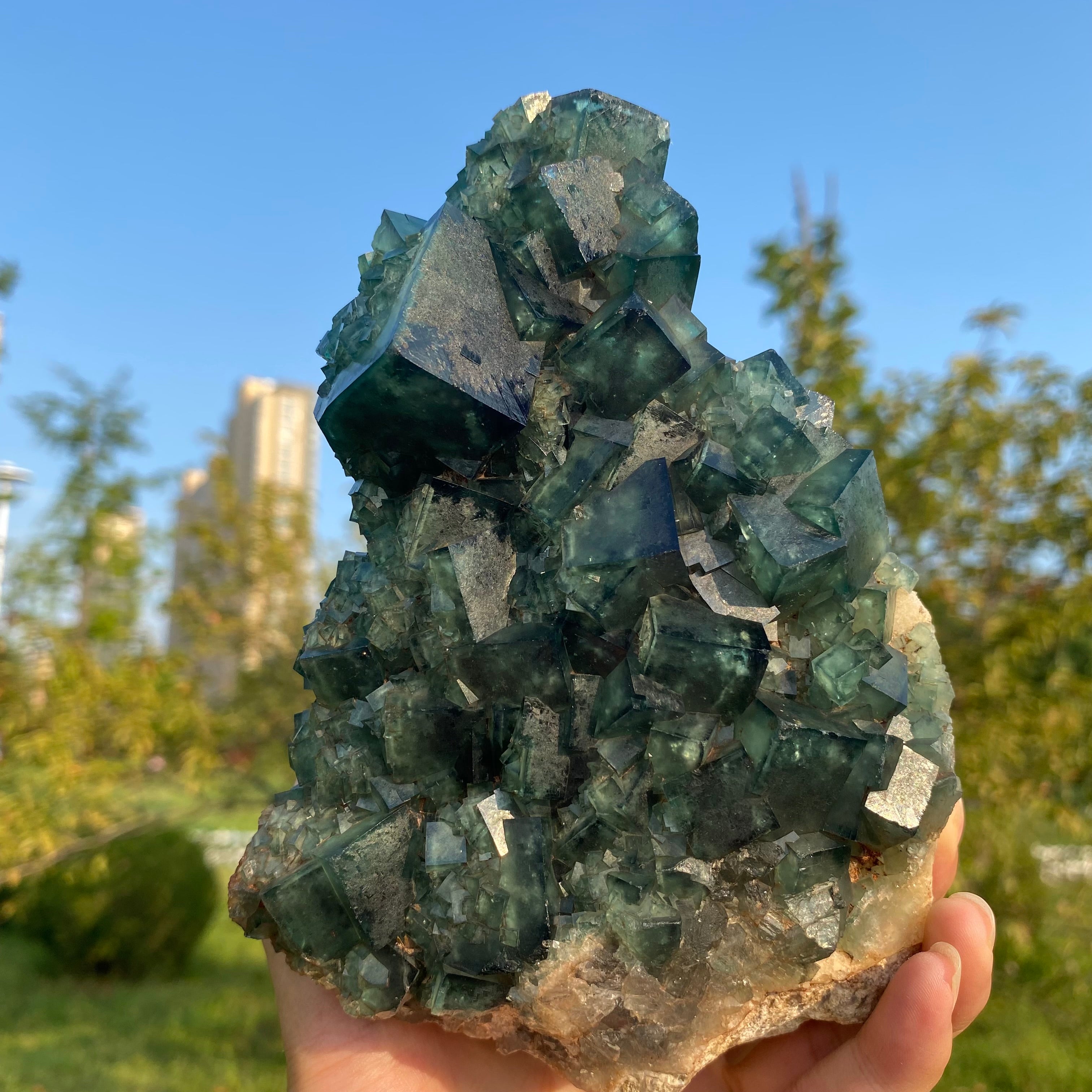 3.12LB Green Fluorite Cubes Specimen(stand included)