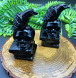 9CM Black Obsidian Raven on Skull Book Carving Natural Crystal Carving