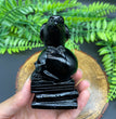 9CM Black Obsidian Raven on Skull Book Carving Natural Crystal Carving