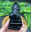 9CM Black Obsidian Raven on Skull Book Carving Natural Crystal Carving