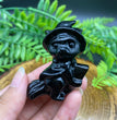 5CM Witch Cat on Broom Natural Crystal Carving