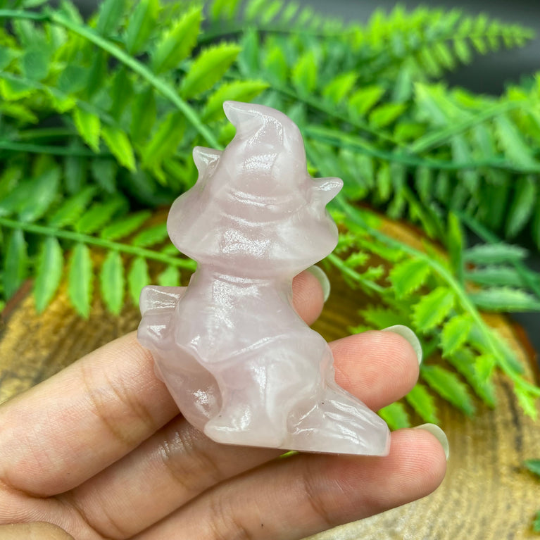 5CM Witch Cat on Broom Natural Crystal Carving