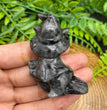 5CM Witch Cat on Broom Natural Crystal Carving