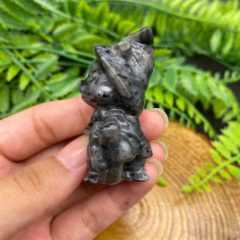 5CM Witch Cat on Broom Natural Crystal Carving